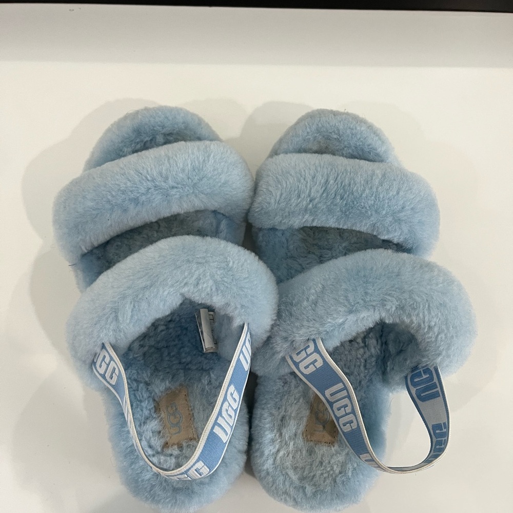 UGG Light Blue Fluffy Sandals